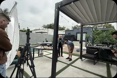 Backyard product shoot under a pergola