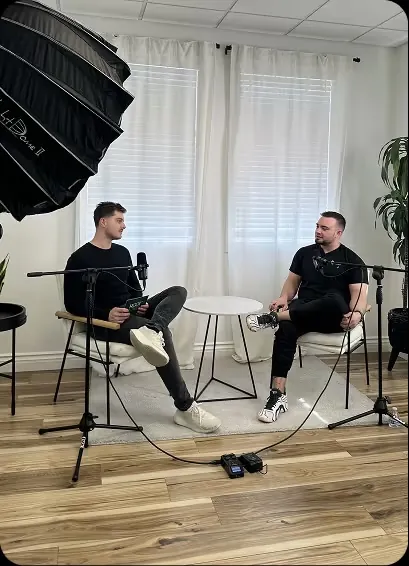 Crew on set during a podcast-style shoot